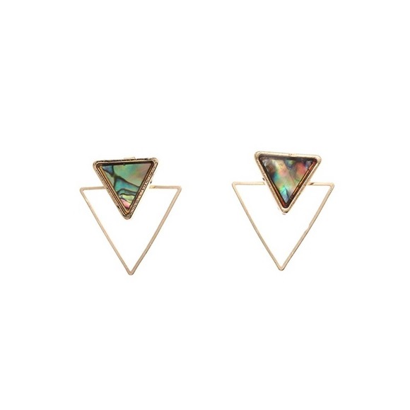 Stacked Gold and Marbled Triangle Stud Earrings - Picture 5 of 7